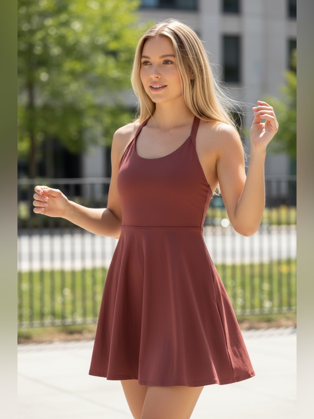 HALARA Wine Red Athletic Dress